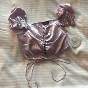 NWT Milk & Honey Lavender XS/S Corset Brocade Princess Sleeve Crop Top Purple